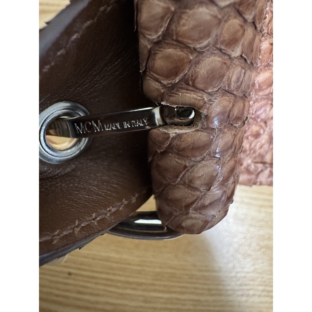 DESMO Genuine Leather Python Snake Skin Textured Handbag Luxury Purse Brown - Picture 6 of 9